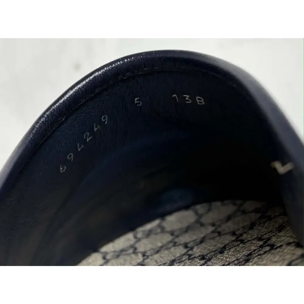 GUCCI Mule Slippers GG Navy Monogram & Silver tone Horsebit Size 5 SPB JA-368398